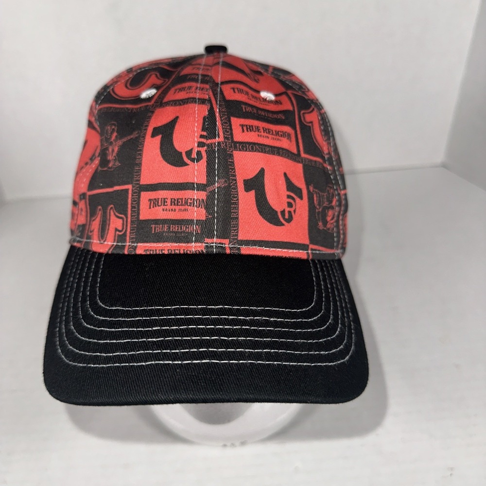 True Religion Men's Black and Red‎ Logo Cap New